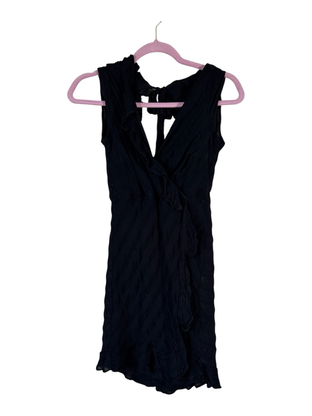 Bardot Black Ruffled Mini Wrap Dress Womens 6 Classic Open Back Coquette Revolve